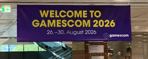 Welcome to Gamescom 2026 banner displayed at Gamescom in Cologne, Germany.