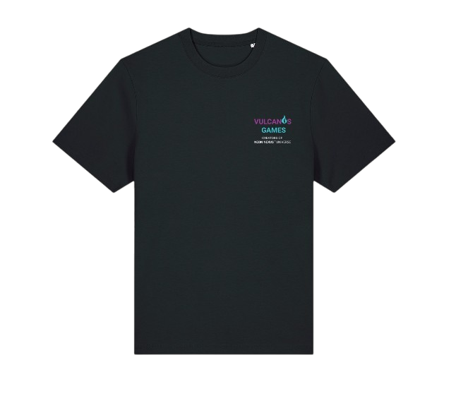 Front view of the official Vulcanus Games team T-shirt for Gamescom 2026.
